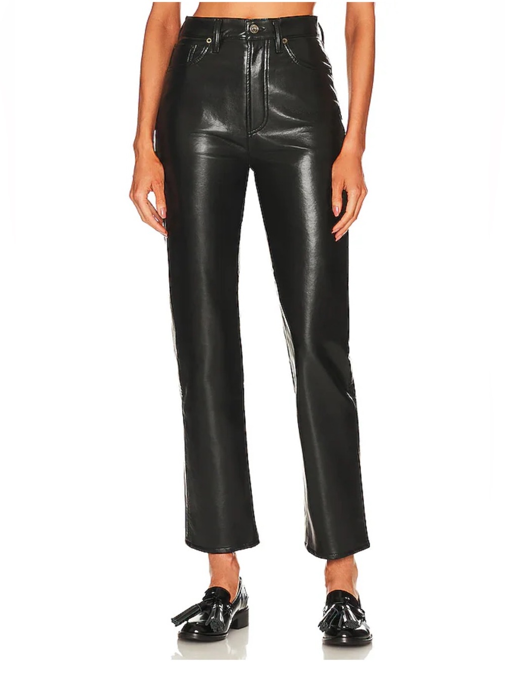 Agolde 90’s Pinch Waist Recycled Faux Leather Fitted Pants in Detox size 23 $348